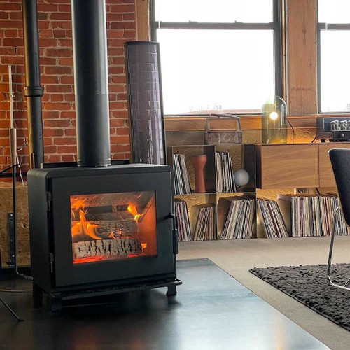 MF Fire Nova 2 Wood Burning Stove - Satin Black - Massive glass for viewing fire