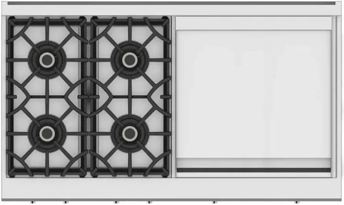Hestan 48" KRT Series Gas Rangetop with Griddle - 4 Burner | Robust electronic ignition/reignition system provides safe, quick, and proper gas ignition. Igniter will continue to spark until the burner flame is established, and re-ignite in the case of flame blowout. 