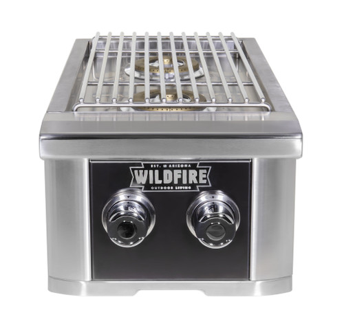 Wildfire Ranch Pro Black Stainless Steel Gas Double Side Burner | Side Burner for Outdoor Kitchen