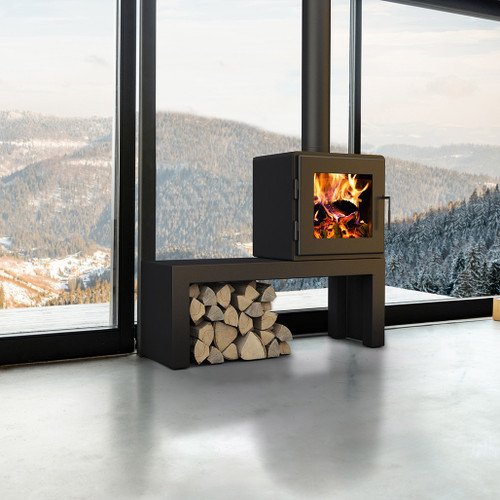 MF Fire Nova Wood Burning Stove with Bench | Modern Wood Burning Stove with Bench