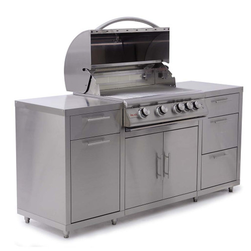 Blaze Stainless Steel Island with 32" 4 Burner Gas Grill | Stay organized with ample storage space that includes 4 soft-close illuminated drawers and soft close double doors Blaze Stainless Steel Island with 32" 4 Burner Gas Grill | Stay organized with ample storage space that includes 4 soft-close illuminated drawers and soft close double doors