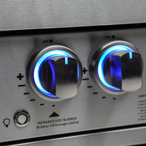 Mont Alpi 400 Deluxe Island with Beverage Center | On/Off red/blue changing color control knob lights