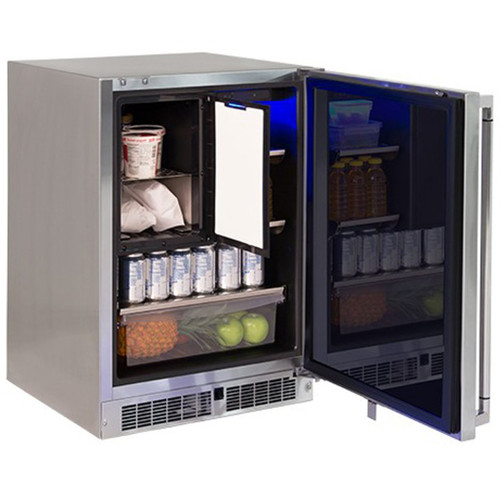 Lynx Grills 24" Outdoor Refrigerator & Freezer Combination | Space to chill—the freezer has a self-closing door and 1 cubic foot of capacity