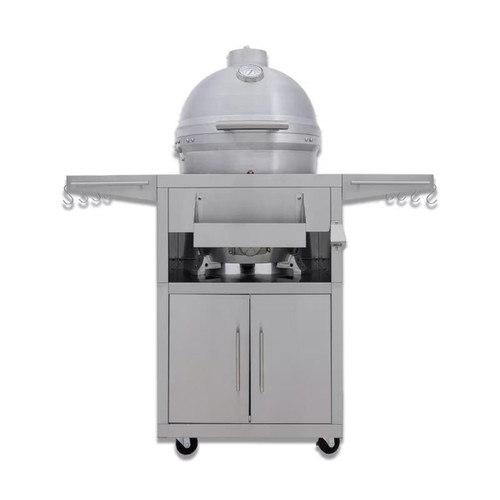 Blaze 20" Cast Aluminum Kamado with Cart | Enclosed cabinet, shelves and hooks keep supplies conveniently located