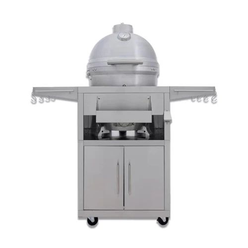 Blaze 20-Inch Cast Aluminum Kamado with Cart | Enclosed cabinet, shelves and hooks keep supplies conveniently located