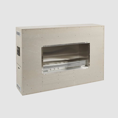 Outdoor Greatroom 72" Singled Sided Ready to Finish Gas Fireplace | Includes vents pre-installed, a cut-out for a control panel, and glass wind guard panels