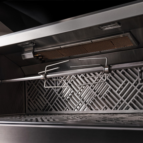 Kalamazoo K42 Echo Freestanding Gas Grill | Rotisserie system with infrared burner; motor mounted in chassis