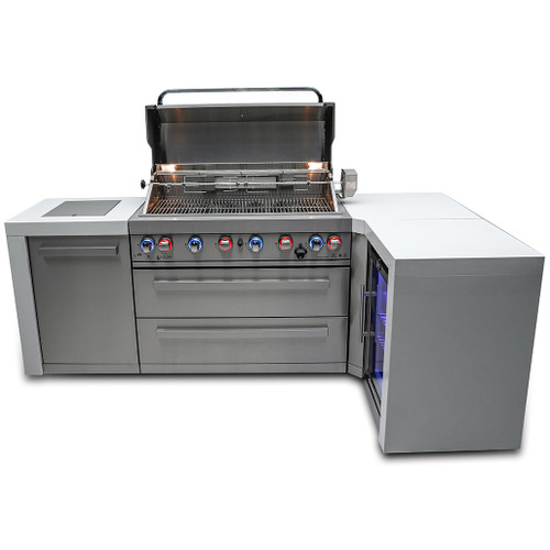 Mont Alpi 6-Burner Deluxe Island with a 90-Degree Corner and a Fridge Cabinet | Two cooking surface halogen lights Mont Alpi 6-Burner Deluxe Island with a 90-Degree Corner and a Fridge Cabinet | Two cooking surface halogen lights