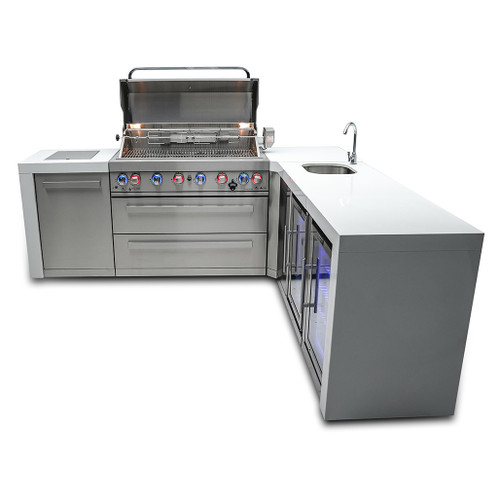 Mont Alpi 6-Burner Deluxe Island with a 90-Degree Corner, Beverage Center and Fridge Cabinet | Outdoor rated, lockable fridge - 25"x23"x35" Mont Alpi 6-Burner Deluxe Island with a 90-Degree Corner, Beverage Center and Fridge Cabinet | Outdoor rated, lockable fridge - 25"x23"x35"