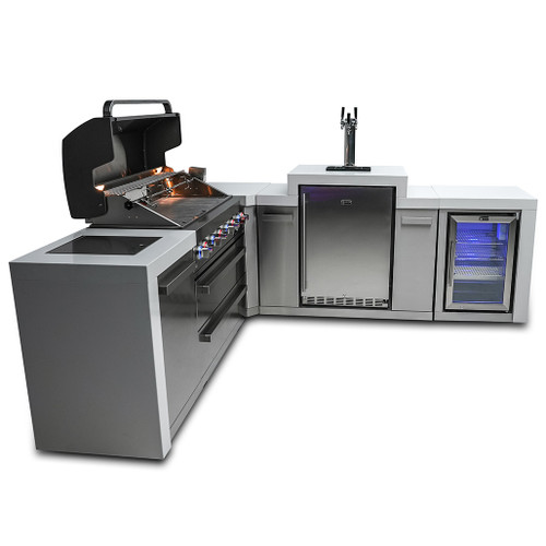 Mont Alpi 6-Burner Deluxe Island with 90-Degree Corner, Kegerator and Fridge Cabinet | Cooking surface 28”x18” Mont Alpi 6-Burner Deluxe Island with 90-Degree Corner, Kegerator and Fridge Cabinet | Cooking surface 28”x18”