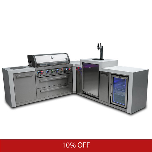 Mont Alpi 6-Burner Deluxe Island with 90-Degree Corner, Kegerator and Fridge Cabinet | Promo Ends Soon!