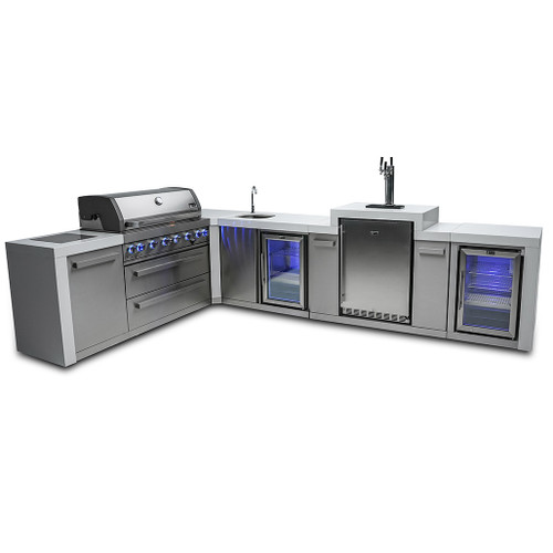 Mont Alpi 6-Burner Deluxe Island with 90-Degree Corner, Kegerator, Beverage Center and Fridge Cabinet | 6-burner grill unit - 43"x23"x47"