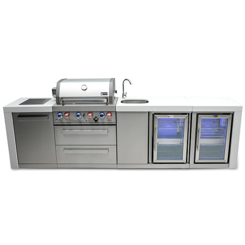 Mont Alpi 4-Burner Deluxe Island with a Beverage Center and Fridge Cabinet | Cooking surface 28”x18”