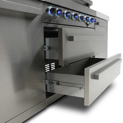 Mont Alpi 4-Burner Deluxe Island with a Beverage Center and Fridge Cabinet | Gliding Rubber Castor Wheels and Leveling Feet