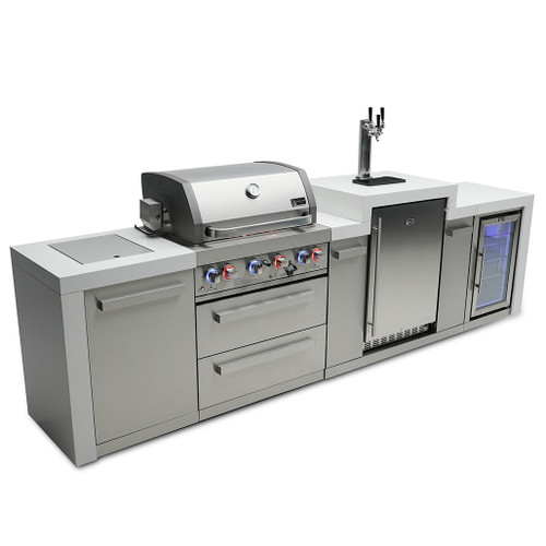 Mont Alpi 4-Burner Deluxe Island with a Kegerator and Fridge Cabinet | 4-burner grill unit - 32"x23"x47"
