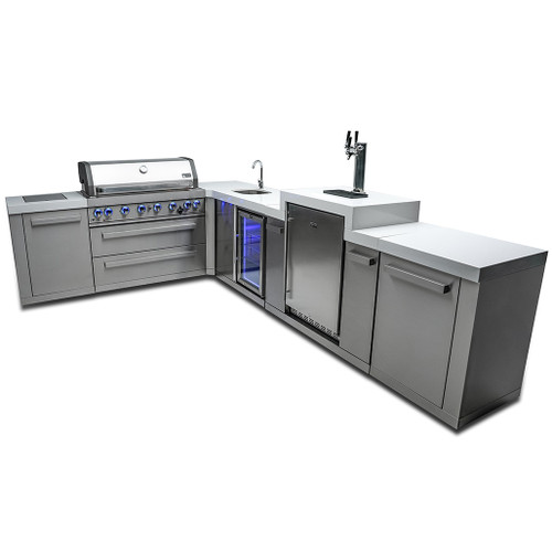 Mont Alpi 6-Burner Island with a 90-Degree Corner, Kegerator and Beverage Center | 6-burner grill unit - 43"x23"x47"