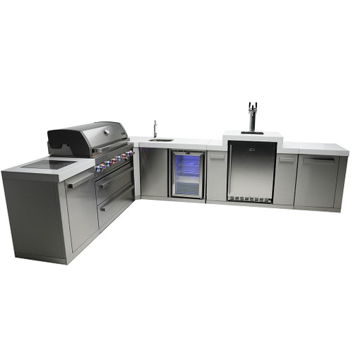 Mont Alpi 6-Burner Island with a 90-Degree Corner, Kegerator and Beverage Center | Right side unit - 25"x23"x35"