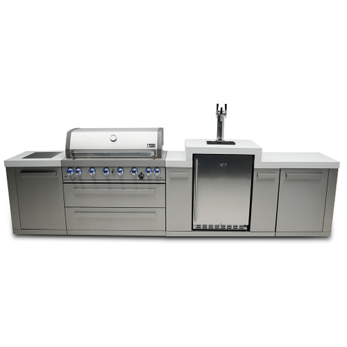 Mont Alpi 6-Burner Island with a Kegerator | 6-burner grill unit - 43"x23"x47"