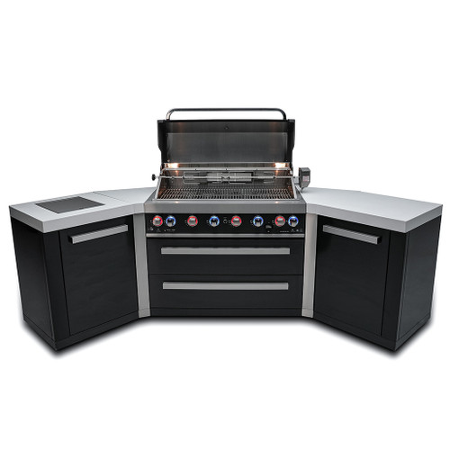 Mont Alpi 805 Black Stainless Steel Island with 45-Degree Corners | Two Cooking Surface Halogen Lights