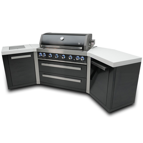 Mont Alpi 805 Black Stainless Steel Island with 45-Degree Corners | Left side burner unit - 25"x23"x35"