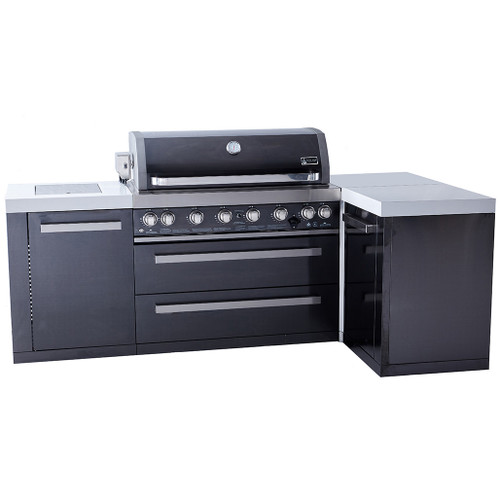 Mont Alpi 805 Black Stainless Steel Island with a 90 Degree Corner | 6-burner grill unit - 43"x23"x47"