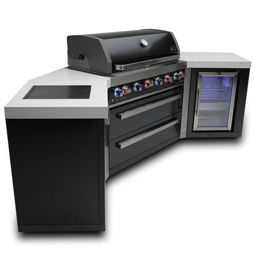 Mont Alpi 805 Black Stainless Steel Island with 45-Degree Corners and a Fridge Cabinet | 45-degree Corner Carts - 22"x23"x25" (width measures the back)