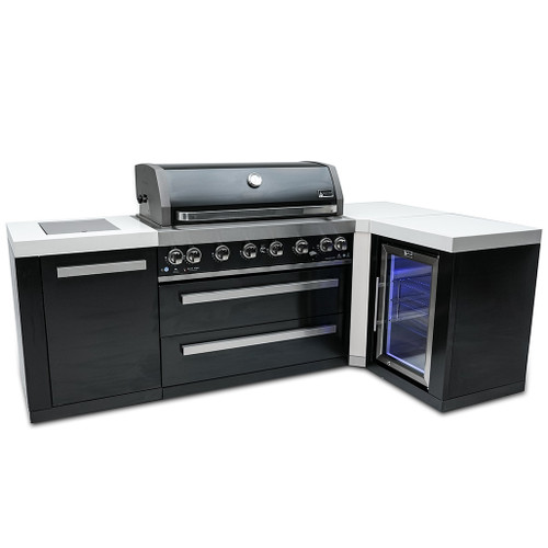 Mont Alpi 805 Black Stainless Steel Island with a 90-Degree Corner and a Fridge Cabinet | Left side burner unit - 25"x23"x35" Mont Alpi 805 Black Stainless Steel Island with a 90-Degree Corner and a Fridge Cabinet | Left side burner unit - 25"x23"x35"