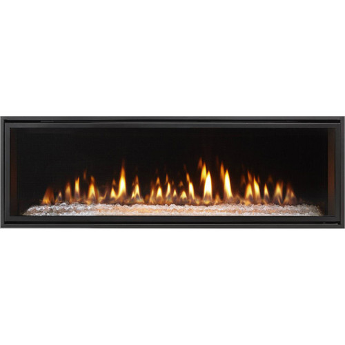 Heat N Glo Mezzo 72-Inch Linear Gas Fireplace | REFLECTIVE BLACK GLASS INTERIOR PANELS - Adds a modern touch and amplifies the flame in any space in an alternative to standard brick liners.