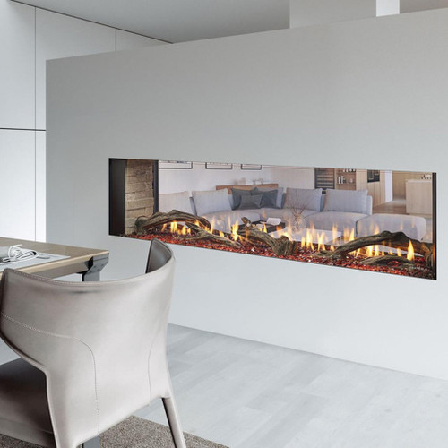 Heat N Glo Primo II 48-Inch See-Through Direct Vent Gas Fireplace | Whether an interior room divider or a beautiful bridge for indoor-outdoor living, the Primo II gas linear fireplace is a stunning addition. 