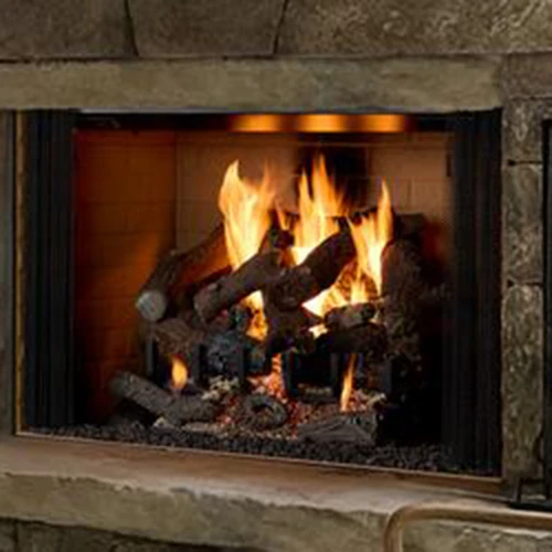 Heat N Glo Exclaim 36-Inch Wood Fireplace | The spacious viewing area – up to 50” – is designed without glass so you can enjoy real fireside authenticity.