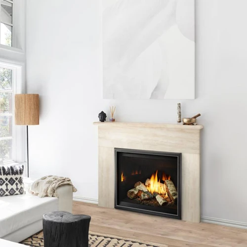 Heat N Glo 8KX 42-Inch Direct Vent Gas Fireplace | Getting the right look is simple: choose from three Design Packages – Modern Farmhouse, Organic Modern, or New Traditional – each offering a curated set of fireplace front, interior panels and logs designed to match your home style.