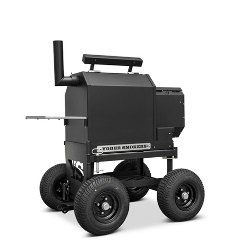 Yoder Smokers YS480S Outlander | Moving and positioning the YS480S Outlander is effortless with its integrated pull handle and steering axle Yoder Smokers YS480S Outlander | Moving and positioning the YS480S Outlander is effortless with its integrated pull handle and steering axle
