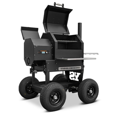 Yoder Smokers YS480S Outlander | The Outlander’s rugged, all-purpose cart is equipped with 10″ wheels wrapped in pneumatic tires that are 6.5″ wide, ideal for handling nearly any terrain Yoder Smokers YS480S Outlander | The Outlander’s rugged, all-purpose cart is equipped with 10″ wheels wrapped in pneumatic tires that are 6.5″ wide, ideal for handling nearly any terrain