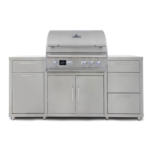 Blaze LTE PRO 32" Gas Grill​ with Outdoor Kitchen Island | Ample storage space for your grilling tools and more, plus a pull-out trash bin & propane tank storage
