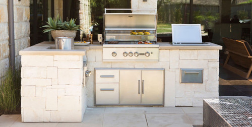 Coyote Outdoor Living Two Drawer Cabinet & Double Access Doors Storage Combo | In Use  Coyote Outdoor Living Two Drawer Cabinet & Double Access Doors Storage Combo | In Use