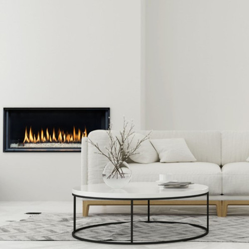 Montigo Distinction 48" Linear Direct Vent Gas Fireplace | Concealed burner with Ice Fireglass Montigo Distinction 48" Linear Direct Vent Gas Fireplace | Concealed burner with Ice Fireglass