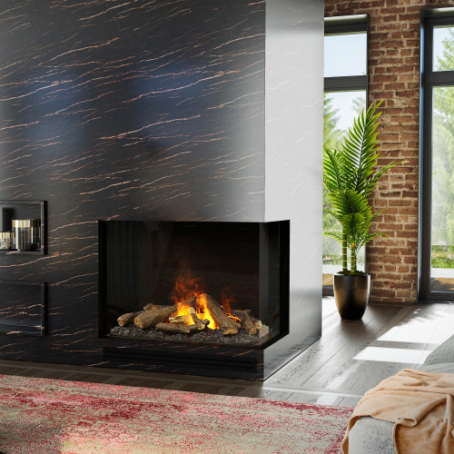 Dimplex Optimyst e-Matrix 37-Inch Right Corner Water Vapor Electric Fireplace | Let the pulsating lights beneath the logs dazzle and shine through for a lifelike burning effect.
