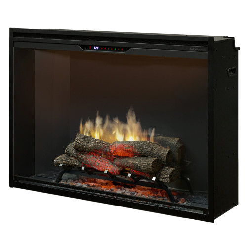 Dimplex 42" Revillusion Built-In Firebox | The ember bed features enhanced lighting and tumbled glass with black gravel, creating depth and a dynamic glow.