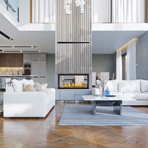 Napoleon 50" Tall Linear Vector See Through Gas Fireplace | A true realistic fire experience with your choice of oak or driftwood logs
