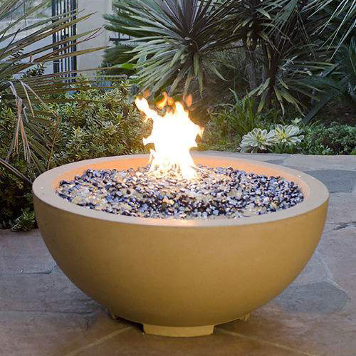 American Fyre Designs 32" Round GFRC Chat Height Gas Fire Bowl | Dependable manual flame sensing or Fyrestarter Bluetooth electronic ignition for years of enjoyment.
