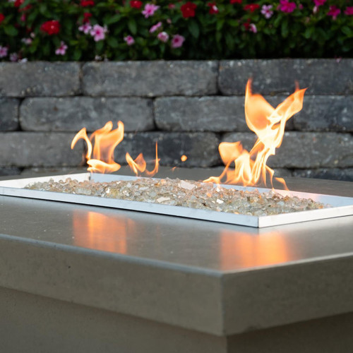American Fyre Designs 52" Contempo Rectangle GFRC Gas Fire Pit Table | American Fyre Designs Products are individually handcrafted and finishes shown are subject to slight texture and color variation
