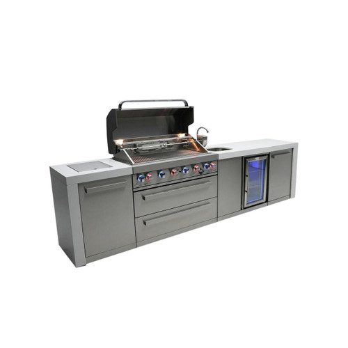 Mont Alpi Deluxe Series 11FT Outdoor Kitchen Island with Side Burner and Beverage Center | Experience precision cooking with four high-efficiency stainless steel burners, delivering even heat distribution and perfect searing across 624 square inches.