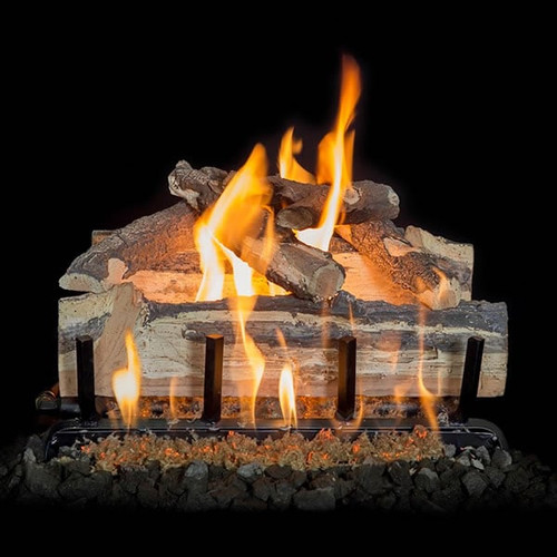 Grand Canyon 30" Blue Pine Split Indoor Vented Gas Log and Burner | This log set can also be reversed, either to display the split grain pattern or the alligator bark on the other side.