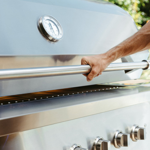 American Made Grills Encore 36-Inch Freestanding Hybrid Barbecue Grill | #304 Stainless Steel Full-Width Hood Handle