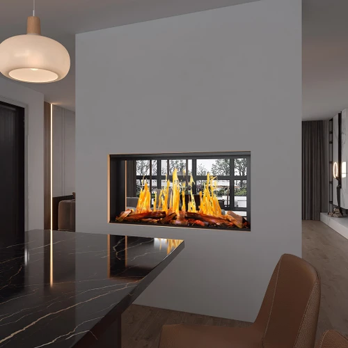 Modern Flames Nova Clear 48-Inch Virtual See-Thru Electric Fireplace | Built-in Dolby Audio, three authentic crackling fire sound options, and Bluetooth audio streaming add sound support for both fireplace ambiance and media use.