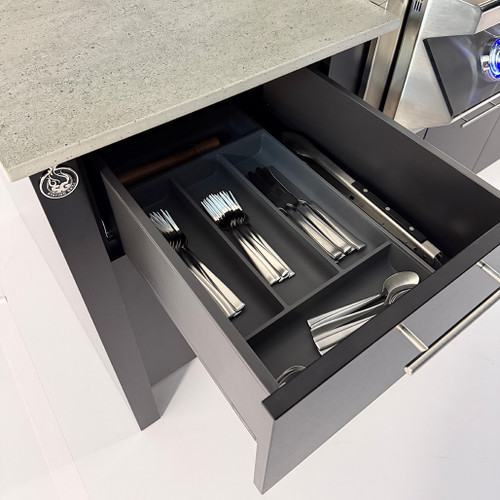 Station Grill TE36 Ready-Made Outdoor Kitchen Kit | Blum Hardware: Their soft-close technology ensures smooth and silent closing, while their robust hinges provide exceptional durability.