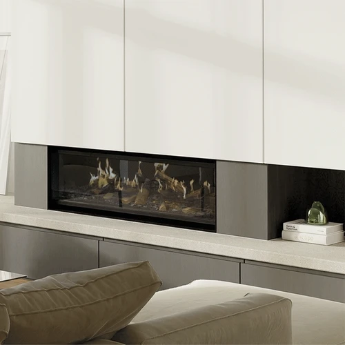 Escea LE1250 50-Inch Electric Fireplace with Logs | Choose from four flames styles to set the mood – from subtle smouldering ambience to fuller, roaring flames.