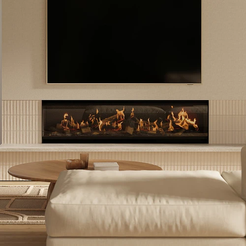 Escea LE1550 62-Inch Electric Fireplace with Logs | With flexible installation and unlimited surround options, the LE Series fits effortlessly into any interior while delivering up to 10,200 BTU/hr of beautiful warmth.