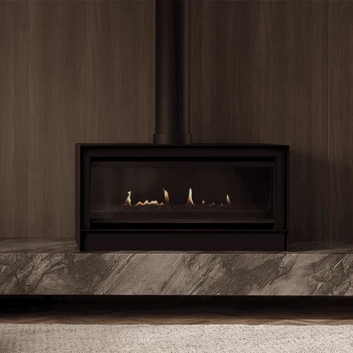 Escea LR1000 40-Inch Freestanding Electric Fireplace | Featuring cool-touch glass for safety and peace of mind, this fireplace is family-friendly and safe for little hands and paws.