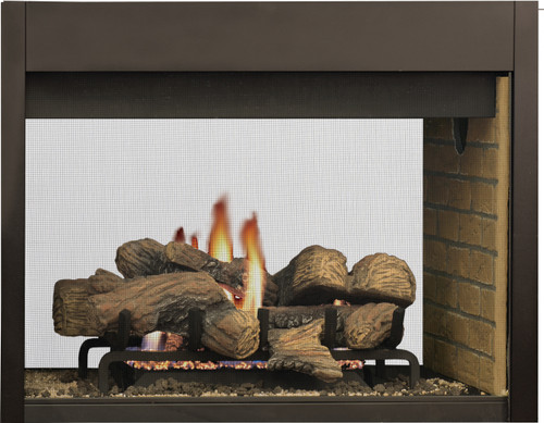 Superior 40" Gas Direct Vent See-Through Fireplace | Buff Stacked Brick Liner